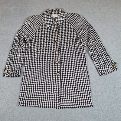 St John Houndstooth Jacket Women 6 Navy White Long Gold Tone Buttons USA STAINS