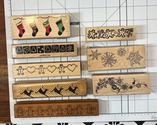 Lot Of 8 Christmas Border Wood Mounted Rubber Stamps CST-1