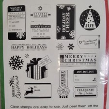 Inkadinkado Christmas TAGS  WISHES Clear Cling Stamp Set of 17 99499 NEW