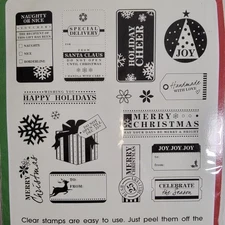 Inkadinkado Christmas TAGS & WISHES Clear Cling Stamp Set of 17 #99499 NEW