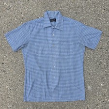 Vintage 1970s JCPenney Shirt Mens M Blue Plaid Button Up Made in Korea 15-15.5