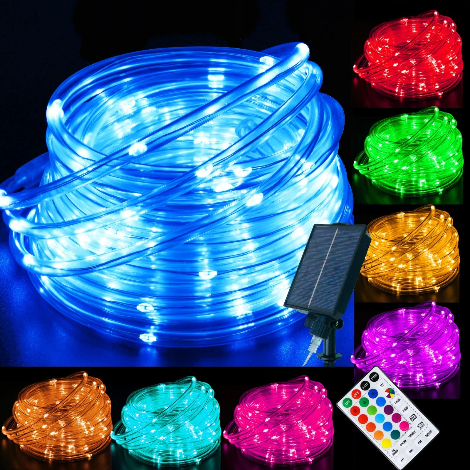 33 FT Solar Rope Lights Outdoor Waterproof, 18 Colors Changing 100 LED Rope L...