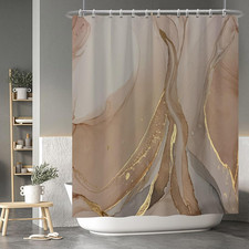 Baocicoo Brown Gold Marble Shower Curtain Set Golden Cracked Lines Modern