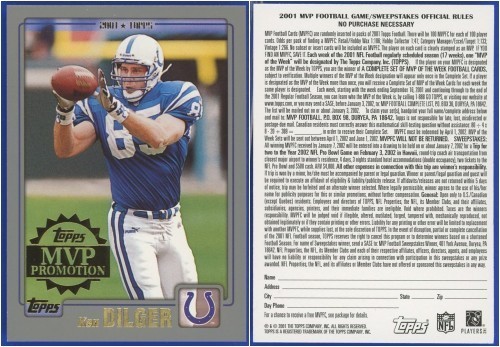 Ken Dilger 2001 Topps MVP Promotion #54 - Colts - 1:186 packs! - VERY NICE!