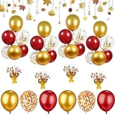 Thanksgiving Balloon Stands Table Centerpieces Red Gold Confetti Kit for 4 Table