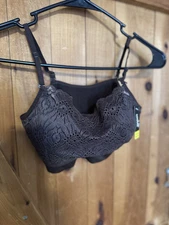 Coobie Bra One Size Women's Comfort Bra Brown V-Neck with Lace NWT