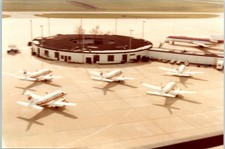 Vintage Postcard Airport Terminal Round Building Jets United Airlines RPPC