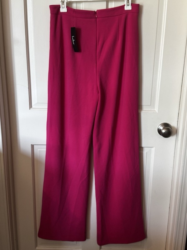 LULUS Size Large Hot Pink High-Waisted Wide-Leg Pants Back Zip Flat Front NWT
