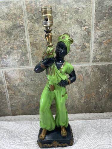Vintage MCM 1950's Blackamoor Chalkware Lamp Nubian Genie
