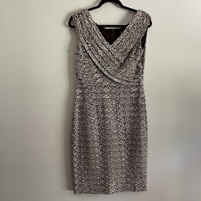 Adrianna Papell Wmn 12 Animal Print Sleeveless Pleated Design Sheath Dress