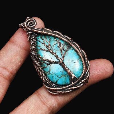 Beautiful Turquoise Copper Wire Wrapped Pendant Jewelry Gift For Her CCP 020