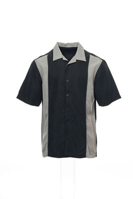 Via Europa Men's Color Block Short Sleeve Camp Shirt (Small, Black Basic) $46