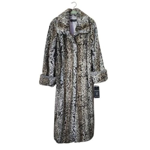 PAMELA MCCOY Snowy Leopard Fauc Fur trench coat ultra soft Old Money NEW M