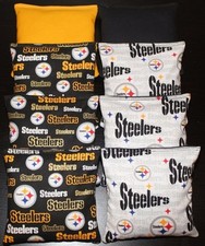 8 CORNHOLE BEANBAGS made w PITTSBURGH STEELERS Fabric ACA Reg Bags, Top Quality