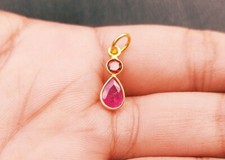 Natural Ruby with Garnet Charm Solid 18K Yellow Gold Handmade Pendant C0122