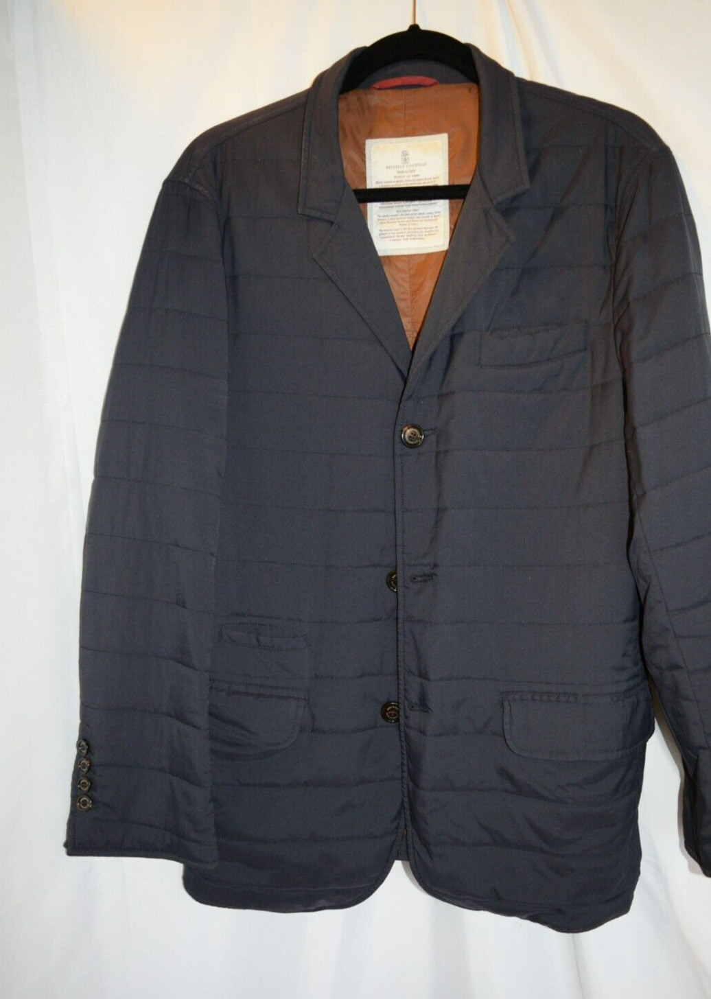 BRUNELLO CUCINELLI NAVY WATER-REPELLENT QUILTED NYLON JACKET SIZE S