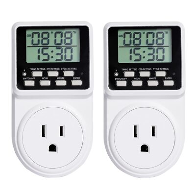 Techbee Indoor Digital Infinite Repeat Cycle Intermittent Outlet Timer Plug 2...
