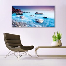 Quadri su Vetro Acrillico 140x70 Arredo Arte Casa Spiaggia di sassi di mare