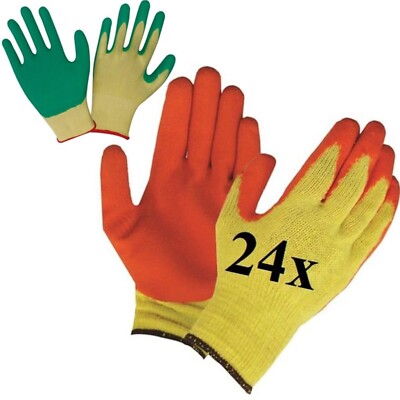 24 Paar Latex beschichtete Handschuhe Gummi Arbeitshandschuhe Bauarbeiter Gartenarbeit Sicherheit