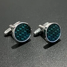 Green Round Basket Weave Cufflinks With Box Men Birthday Father’s Day Gift