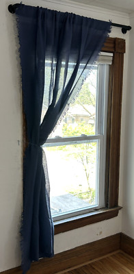 Natural Linen Curtain Panel Indigo Textured Semi Sheer Light Filtering 52''x84''