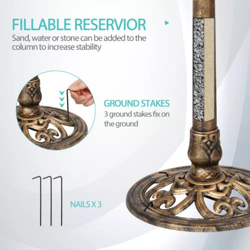 28'' Bird Bath Vintage Bird Bath Bowl Feeder Fountain Outdoor Garden Green/Broze - Picture 18 of 21