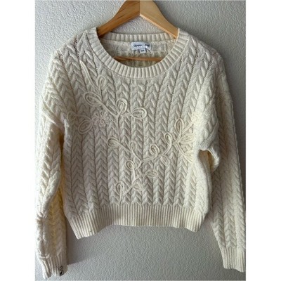 Heirloom Cottage | Cable Knit Floral Appliqué Sweater | Cream Fisherman Knit
