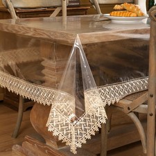Clear Vinyl Tablecloth Protector Waterproof/Oil-Proof Plastic Square Transpar...