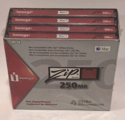 Iomega 11067 Zip 250 MB Disks Mac Formatted 4-pack - NEW SEALED
