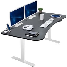 VIVO Electric 63 x 32 Standup Desk, Black Carbon Fiber Tabletop, White Frame