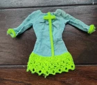 Vintage 1968 Mattel "Now Wow" light blue corduroy and green crocheted dress