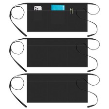 Syntus Server Apron with 3 Pockets, Waitress Waist Apron Black, 3 Pack