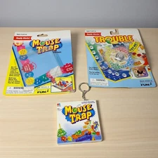 Trouble Pop-O-Matic Game Keychain & Mouse Trap Game Keychain 1990s Basic Fun Lot