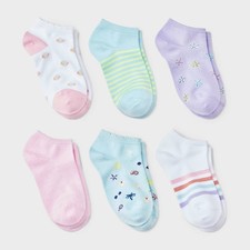Girls' 6pk Shells Super Soft No Show Socks - Cat Jack Assorted Colors L