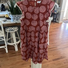 THML M Flutter Sleeve Tiered Print Rust Color Dress