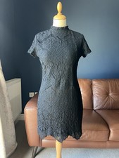 Black Lace Vintage Style High NeckMini Dress Whimsigoth S
