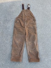 Carhartt Overalls 44x32 Insulated Double Knee Bib Canvas Flannel Lined R42 BRN