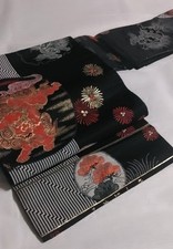 Japanischer Kimono Nagoya Obi Gürtel Shishi Reine Seide Taisho Retro