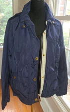 Horze Crescendo Equestrian Moments Jacket Womens US 14 Blue Belted Hooded Riding