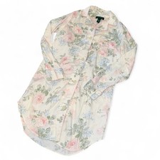 Ralph Lauren Women s Pastel Floral Cotton Button Up Nightshirt Sz XS Long Sleeve