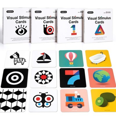 High Contrast Baby Flashcard, 80 Pcs 160 Page Black White Colorful Visual Sti...