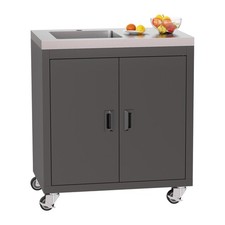 Freestanding Stainless Steel Sink with Locking Casters, Heavy-Duty Utility Sink