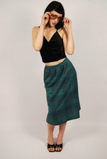 60s Plaid Skirt XS blue vintage midi straight pencil smart geek retro mod twee