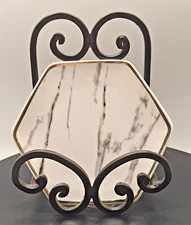 Small Hexagon shaped Marble style w Gold Gild Trim Trinket Dish