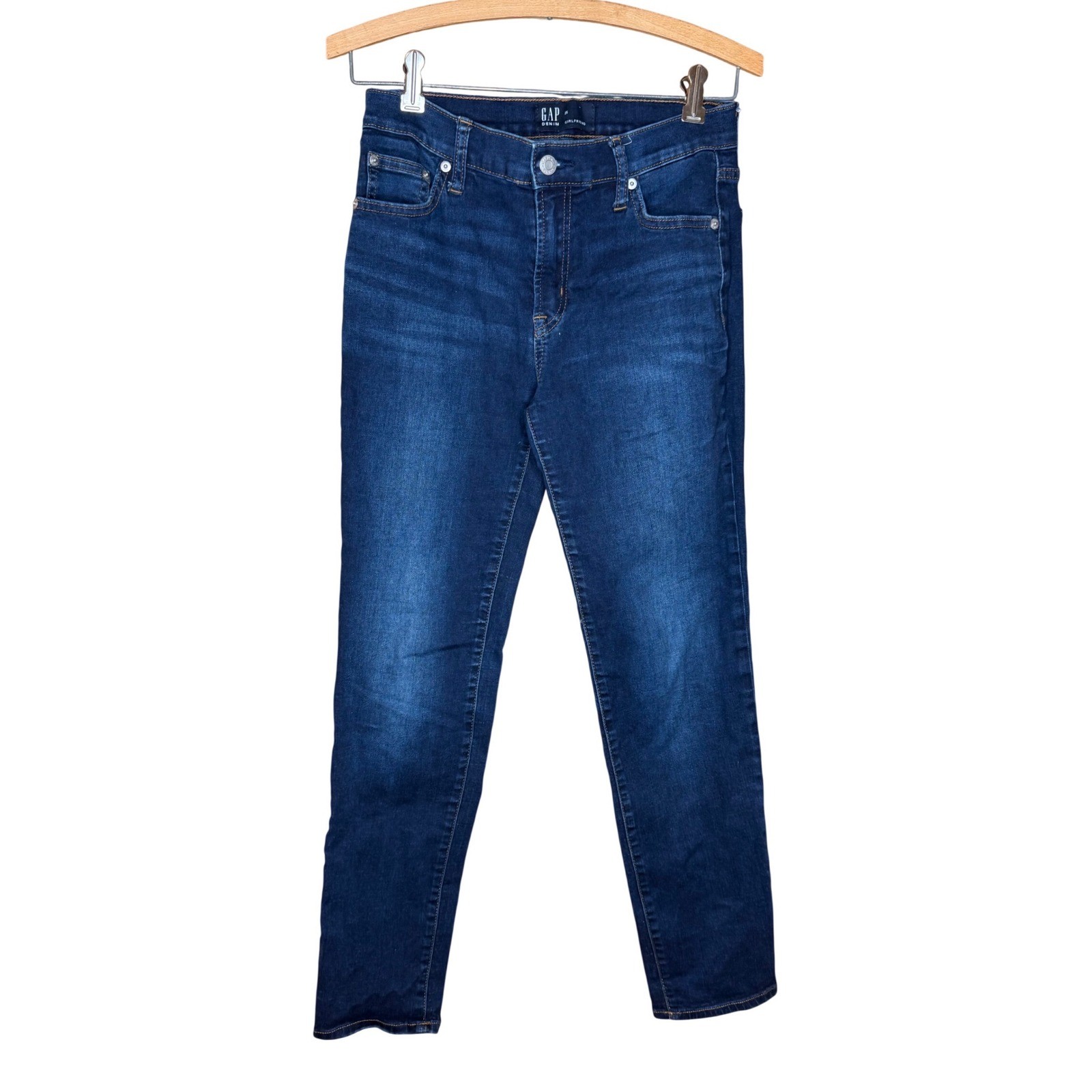 Gap Girlfriend Jeans Womens 25 Dark Wash Slim Tapered Mid Rise Stretch Denim