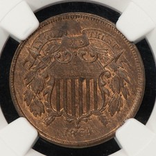 1864 2c Two Cent Piece - Large Motto - Brown Looks RB - NGC MS 63 BN - B5796
