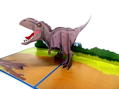 Pop Up Greeting Card 3D Carton Dinosaur T-Rex Pop-Up Birthday Gift For Kid
