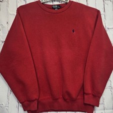 Vintage Y2K Polo Ralph Lauren Red Crewneck Sweatshirt Classic Pony Logo Men Sz L
