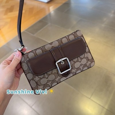 NWT Coach Ashton Wristlet In Signature Jacquard Silver/Oak/Maple