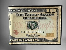 Ten Dollars Bill Printed Leather Wallet Billetera De Piel Impresa Con Billete 10